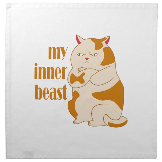 My inner beast lazy fat cat motivational quote cloth napkin (Front)
