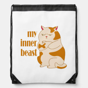 My inner beast lazy fat cat motivational quote drawstring bag