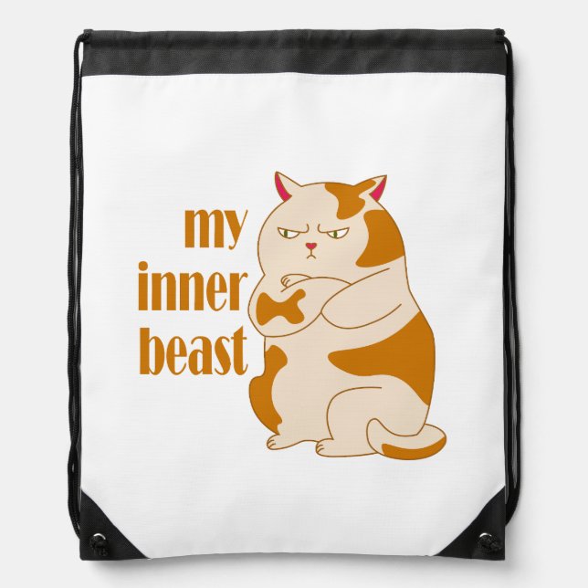 My inner beast lazy fat cat motivational quote drawstring bag (Front)