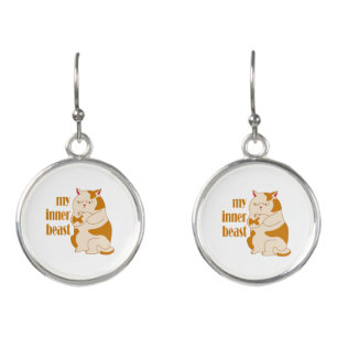 My inner beast lazy fat cat motivational quote earrings