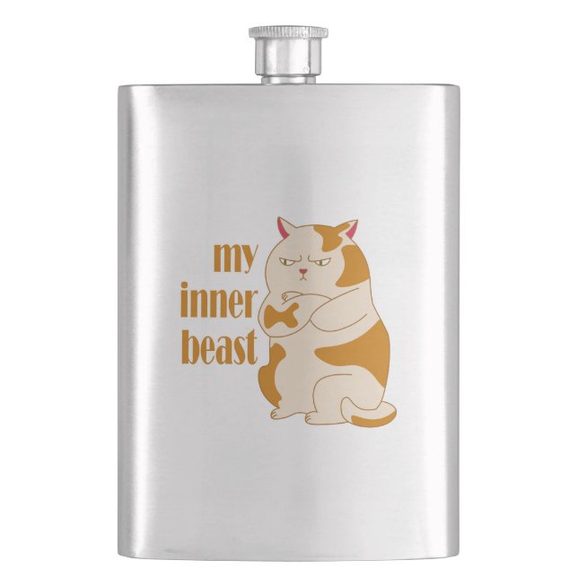 My inner beast lazy fat cat motivational quote flask (Front)