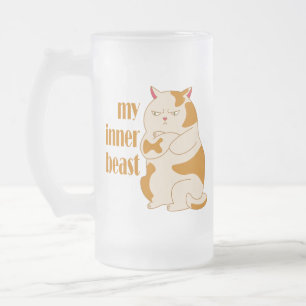My inner beast lazy fat cat motivational quote frosted glass beer mug