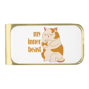 My inner beast lazy fat cat motivational quote gold finish money clip