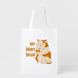 My inner beast lazy fat cat motivational quote grocery bag