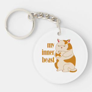 My inner beast lazy fat cat motivational quote keychain