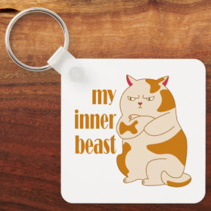 My inner beast lazy fat cat motivational quote keychain