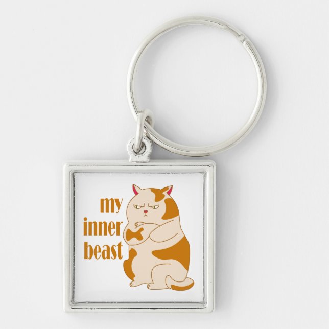 My inner beast lazy fat cat motivational quote keychain (Front)