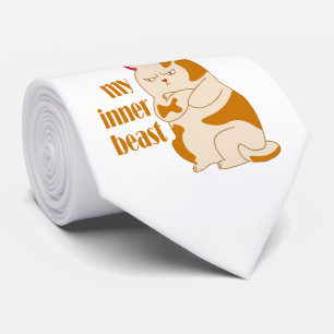 My inner beast lazy fat cat motivational quote neck tie