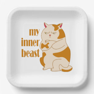 My inner beast lazy fat cat motivational quote paper plates