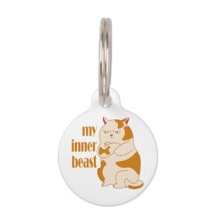 My inner beast lazy fat cat motivational quote pet ID tag