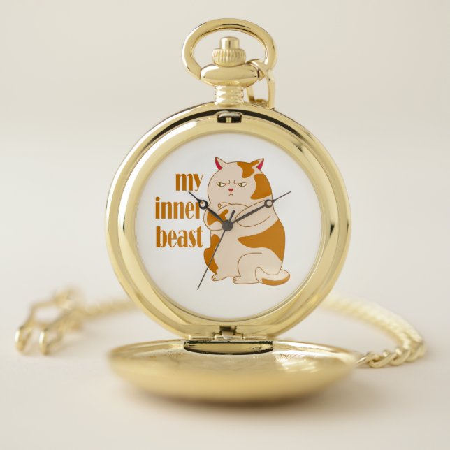 My inner beast lazy fat cat motivational quote pocket watch (Inside)