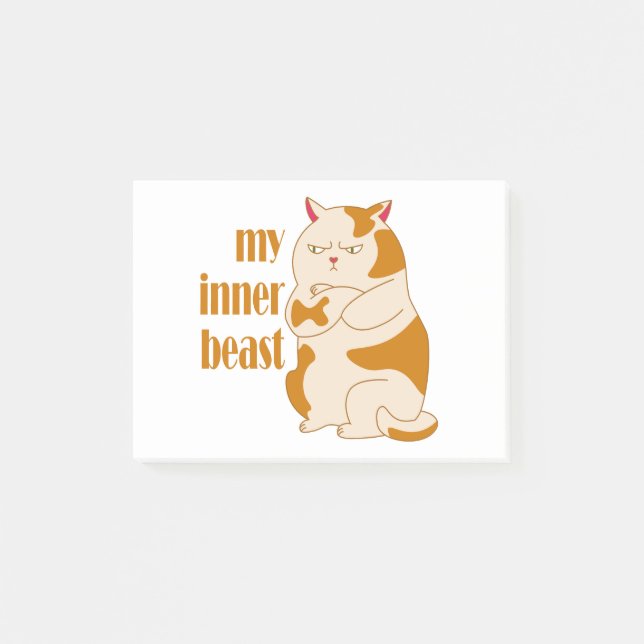 My inner beast lazy fat cat motivational quote post-it notes (Front)