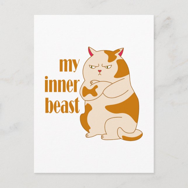 My inner beast lazy fat cat motivational quote postcard (Front)