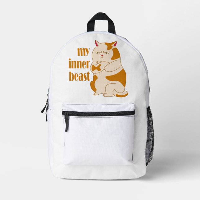 My inner beast lazy fat cat motivational quote printed backpack (Front)