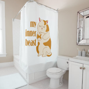 My inner beast lazy fat cat motivational quote shower curtain