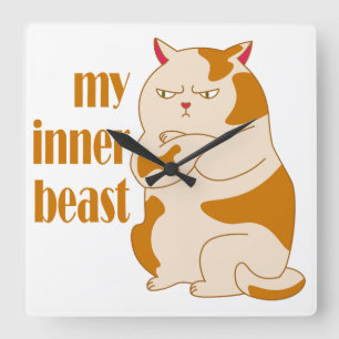 My inner beast lazy fat cat motivational quote square wall clock