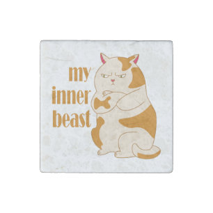 My inner beast lazy fat cat motivational quote stone magnet