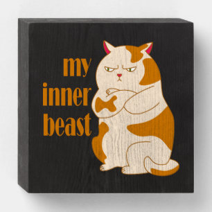 My inner beast lazy fat cat motivational quote wooden box sign