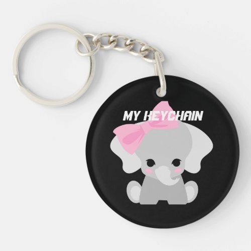 My Keychain Custom text cute baby elephant photo