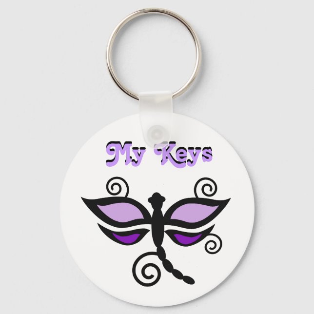 My Keys, purple & black dragonfly Keychain (Front)