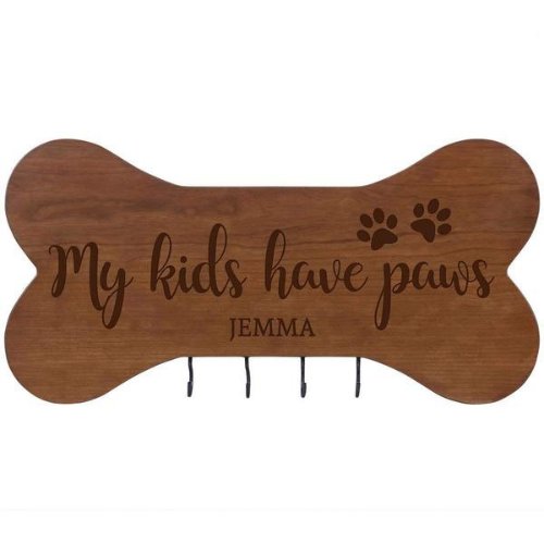 My Kids Have Paws 4 Hook Cherry Wood Leash Rack