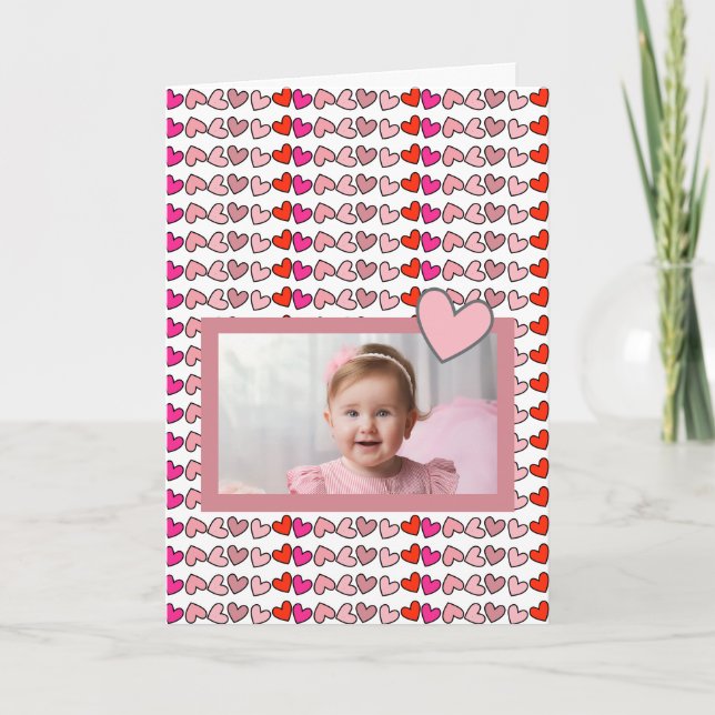 My Kid's Photo on Pink Hearts Valentine's Day Card (Front)