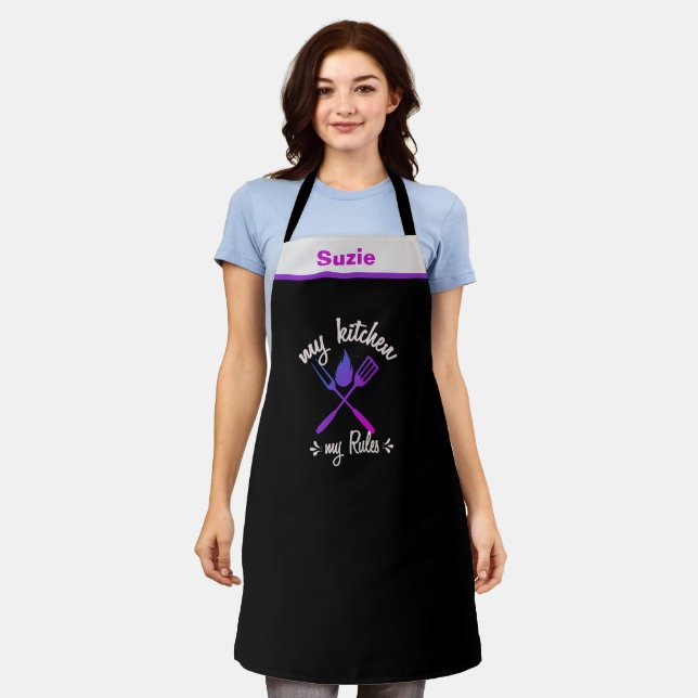 My Kitchen My Rules Chef Baker Name Personalized  Apron (Worn)