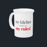 My Kitchen, My Rules Drink Pitcher<br><div class="desc">The My Kitchen My Rules design is a great gift anyone who loves making food and is the ultimate home cook! Taste of Home is a cooking magazine & website with practical recipes from home cooks—not gourmet chefs featuring familiar everyday ingredientsand beautiful photos. More than recipes, Taste of Home fosters...</div>
