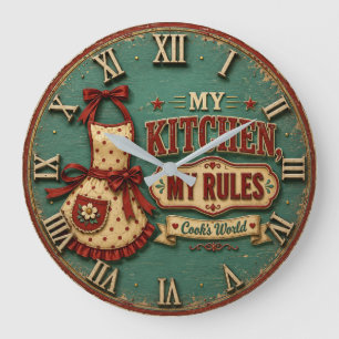 My Kitchen My Rules Vintage Farmhouse  Large Clock