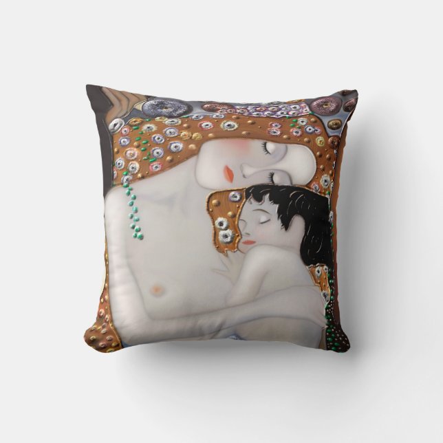 My Klimt Serie : Mother & Child Throw Pillow (Front)