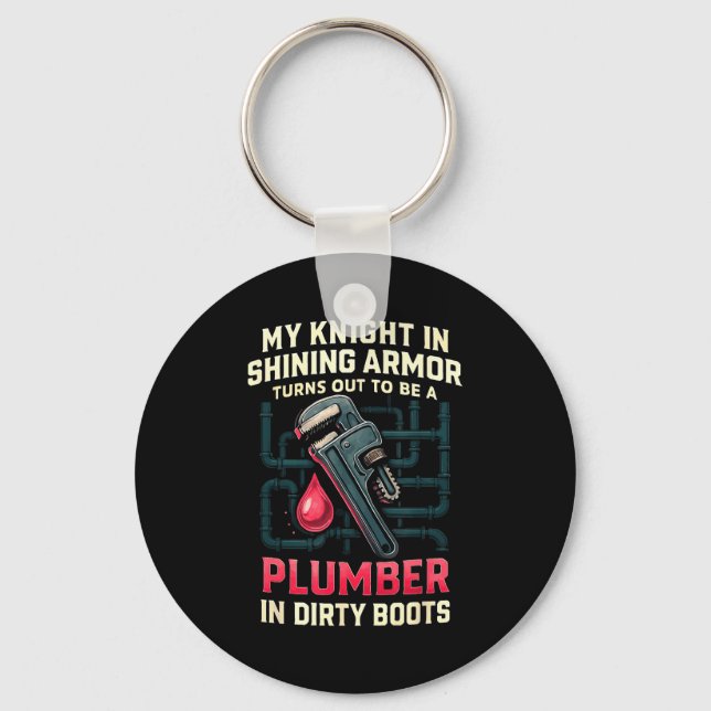 My Knight In Shining Funny Plumber Wife Women Girl Keychain (Front)