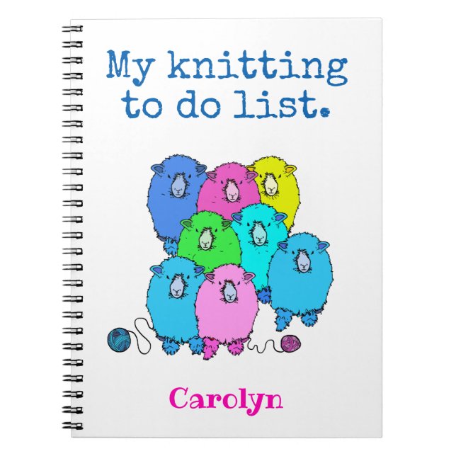 My knitting to do list, cute sheep, your name notebook (Front)