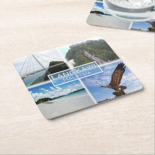 MY Langkawi - Sky Bridge - Cable Car - Kedah Beach Square Paper Coaster