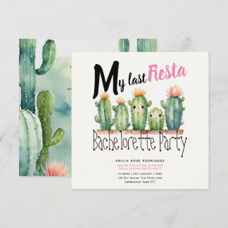 My Last Fiesta Bachelorette Party Cacti Theme Invitation