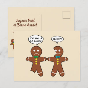 My Leg Hurts Gingerbread Cookie in French Holiday  Postcard