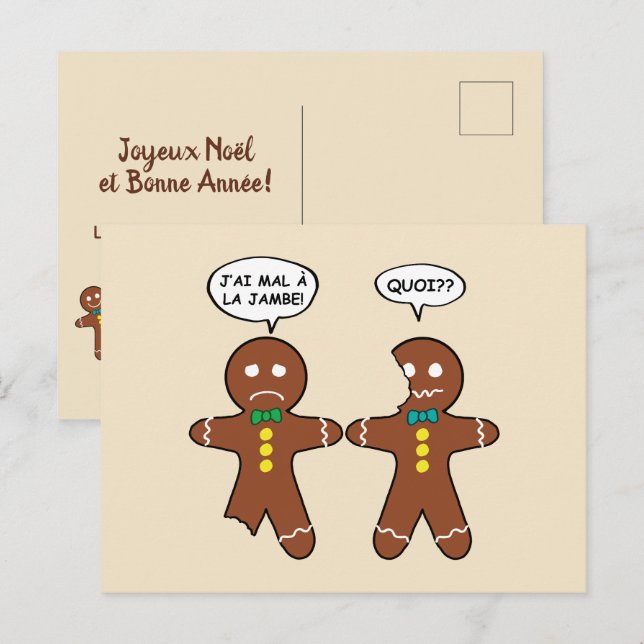 My Leg Hurts Gingerbread Cookie in French Holiday  Postcard (Front/Back)
