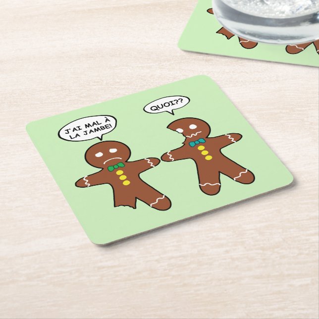 My Leg Hurts Gingerbread Cookie in French Square Paper Coaster (Angled)