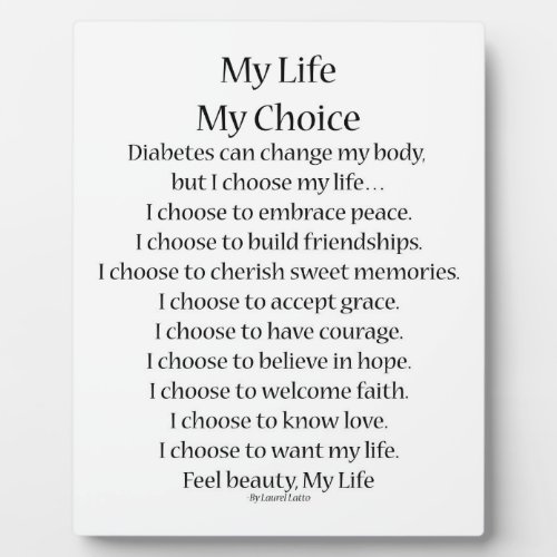 My Life Diabetes Inspirational Poem Plaque