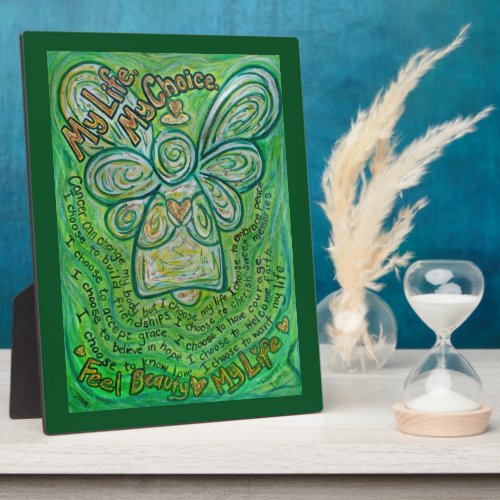 My Life My Choice Green Angel Painting Plaque