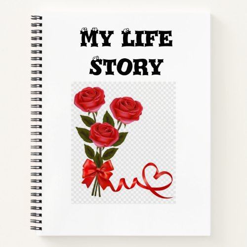 My Life Story Custom Photo White Red Monogram  Notebook