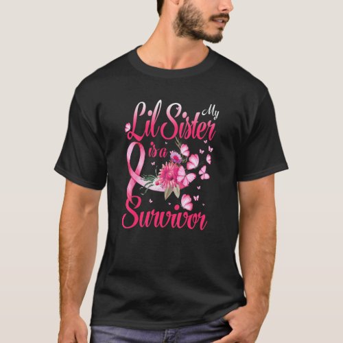 My Lil Sister Is A Survivor Butterfly Breast Cance T_Shirt