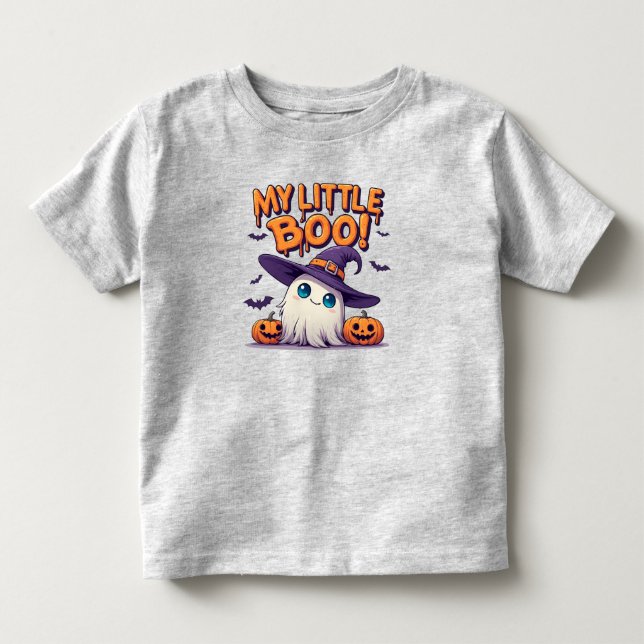 My Little Boo Cute Halloween Ghost in Witch Hat Toddler T-shirt (Front)
