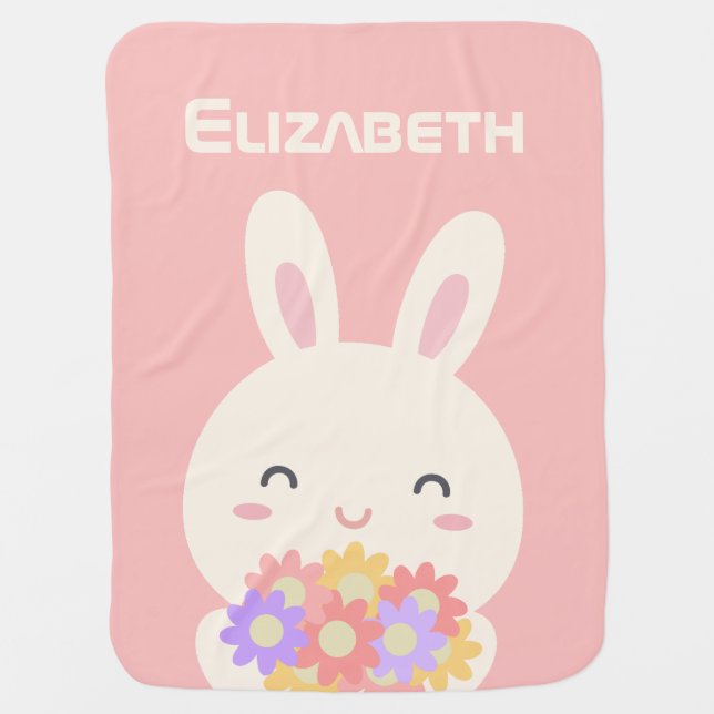 My Little Bunny Sweet Baby Girl Pastel Pink Baby Blanket (Front)
