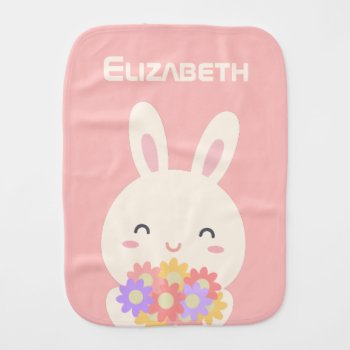 My Little Bunny Sweet Baby Girl Pastel Pink Baby Burp Cloth by littleteapotdesigns at Zazzle