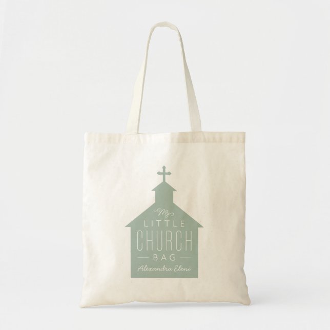 My little church bag cute green personalized tote (Front)