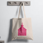 My little church bag dark pink kid's bag<br><div class="desc">"My little church bag" is a perfect gift for a little one to take along to church. This tote features a magenta pink silhouette of a church with a cross on top with the wording on top and a place to customize a name. Makes a great baptism or Christening gift....</div>