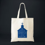 My little church bag navy blue kid's tote<br><div class="desc">"My little church bag" is a perfect gift for a little one to take along to church. This tote features a dark blue silhouette of a church with a cross on top with the wording on top and a place to customize a name. Makes a great baptism or Christening gift....</div>