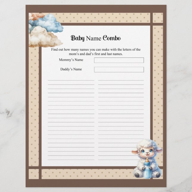 My Little Lamb_  Baby Name Combo Shower game Letterhead (Front)