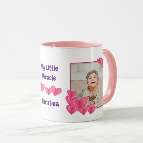 My Little Miracle with Hearts Photos and Name Coff Mug