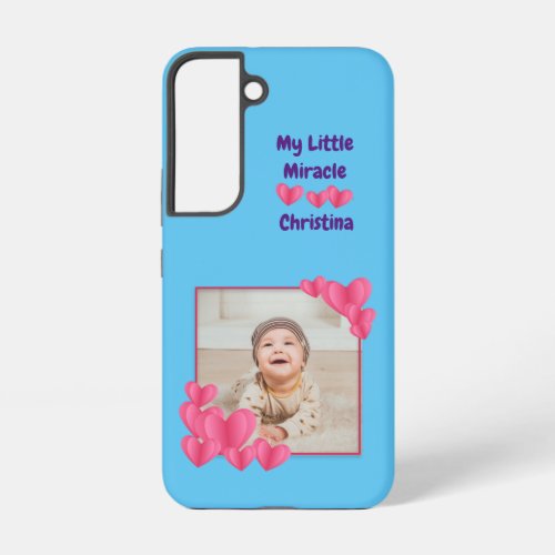 My Little Miracle with Hearts Photos and Name Samsung Galaxy S22 Case